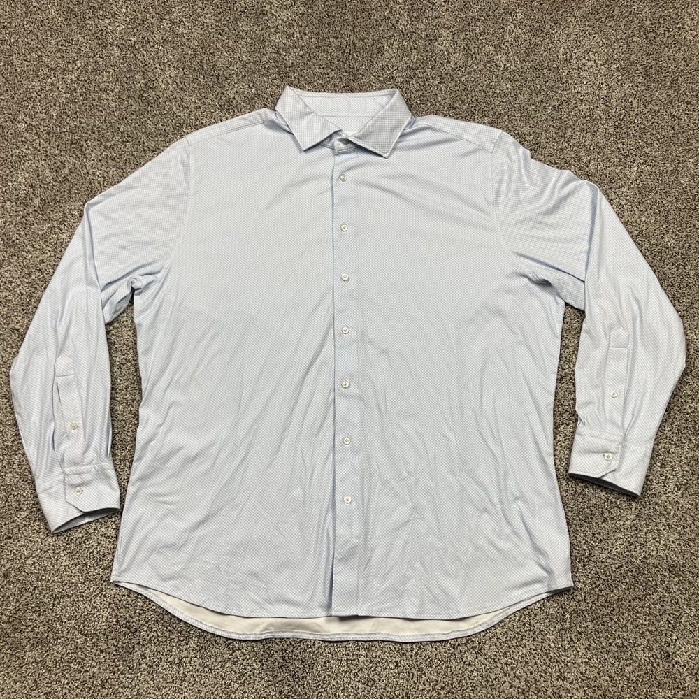 Emanuel Berg Shirt Mens XXL Modern Fit Button Up Dress Geometric‎ Blue Stretch